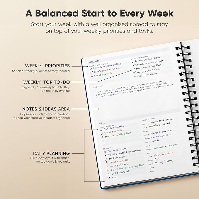 2026 Planner. 8.5" x 11" Spiral-Bound Weekly, Monthly and Daily Planner - Organize All 52 Weeks - Increase Productivity and Get Organized - Productivity Store (Navy)