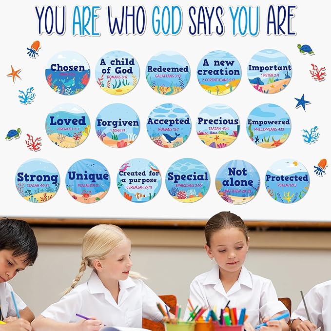 Christian Bulletin Board Decorations Inspirational Jesus Bulletin Board Sets Summer God Says You Are Religious Classroom Wall Decor VBS Motivational Cutouts for Sunday School Home Church Supplies