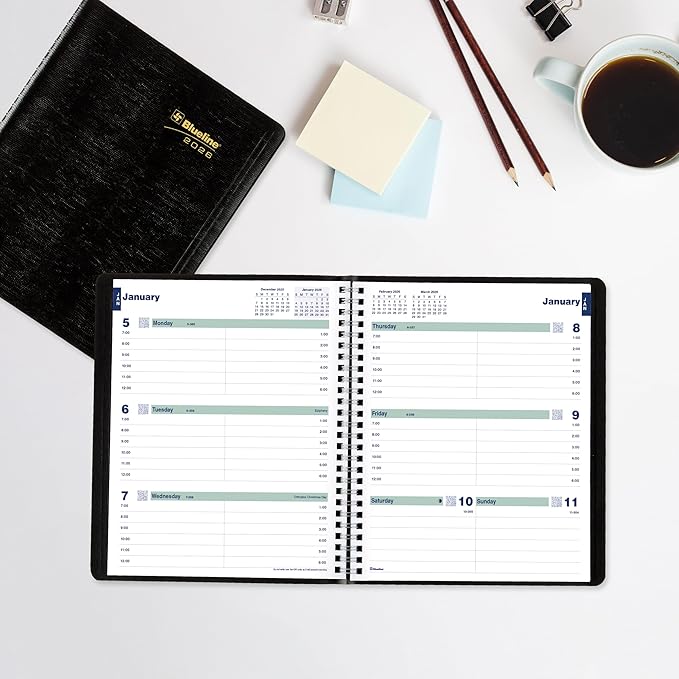 Blueline® 2026 Plan & Link™ Essential Weekly Planner, Appointment Book, 12 Months, January to December, 9.25" x 7.25", Black (C5275.81T-26)