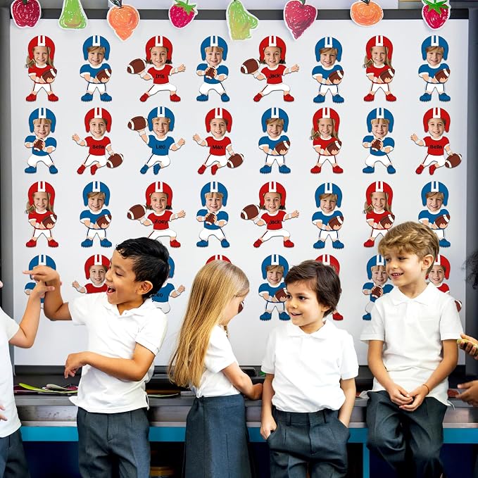 60Pcs Football Player Paper Cutouts Sport Bulletin Board Decoration Football Players DIY Photo Craft Cutout Sports Theme Classroom Supplies for Teacher Student Back to School Chalkboard Wall Decor