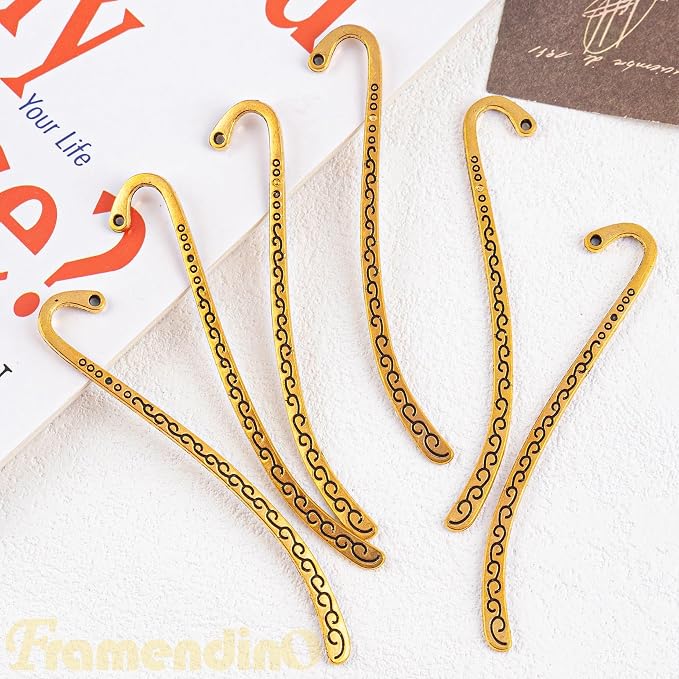 Framendino, 20 Pieces Alloy Bookmark Hook Retro Metal Tibetan DIY Bookmarks for Reading Enthusiasts (Gold)