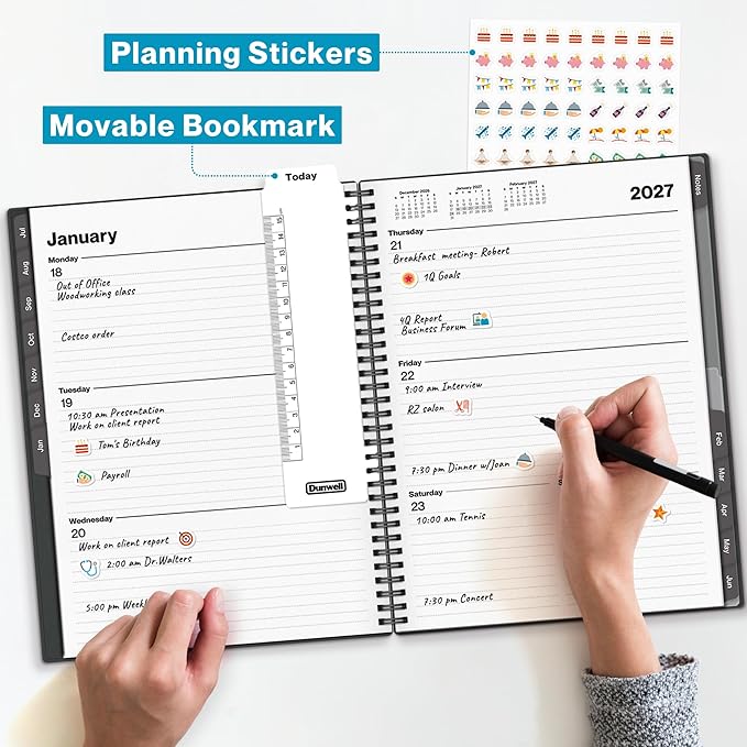 Dunwell 2026-2027 Academic Year Planner 8.5x11, July 2026 to June 2027, Weekly Monthly Agenda with Laminated Tabs, Daily Professional Organizer, Notes