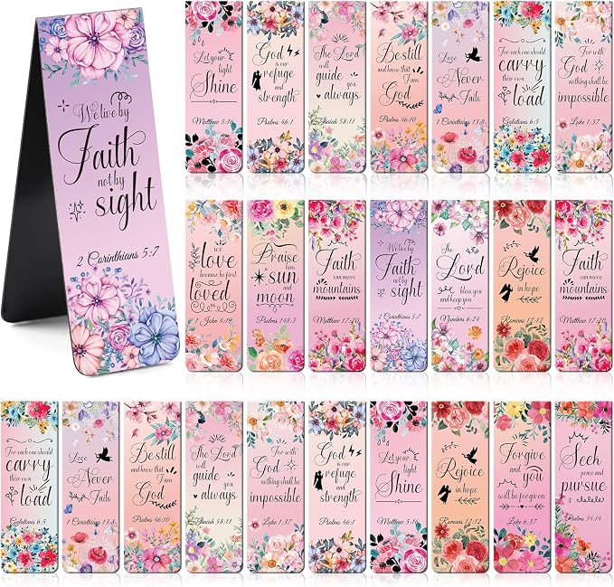 Bible Verse Magnetic Bookmarks - 30 PCs Christian Inspirational Floral Bookmark Reading Women Kids Catholic Religious Scripture Book Markers Church Supplies Teachers Students School Gifts