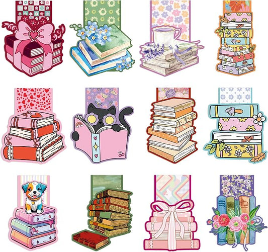 Cute Magnetic Bookmarks, 12 Pcs Floral Magnet Bookmark Clips, Planner Page Marker Gifts for Reading Women Men Students Book Lovers