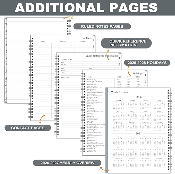 2026-2027 Planner - 2026-2027 Planner Weekl and Monthly from July 2026 to June 2027, Academic Planner with Spiral Bound, Inner Pocket, 8.5'' x 11'', Grey