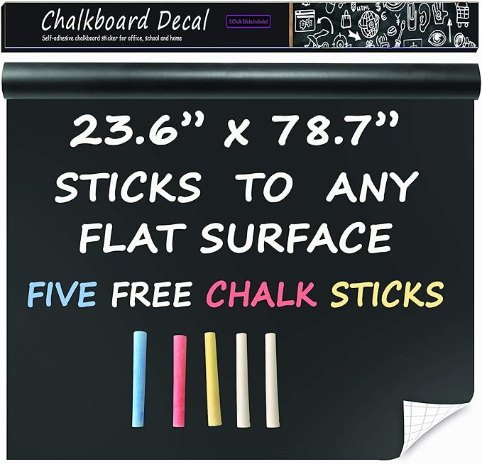 Extra Large Black Chalkboard Wall Decal (23.6" X 78.7") Chalk Borad Paper Roll Peel & Stick - Removable Self Adhesive Blackboard Poster Paper Vinyl Wall Decal Poster - with Chalk Sticks