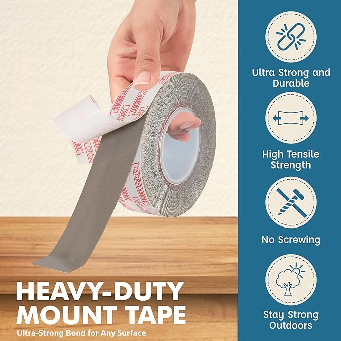 IncrediSeal 3/4" Heavy Duty Double Sided Permanent Bond Mounting Tape, Strong Adhesive for Indoor/Outdoor Use, Gray, 18 yd