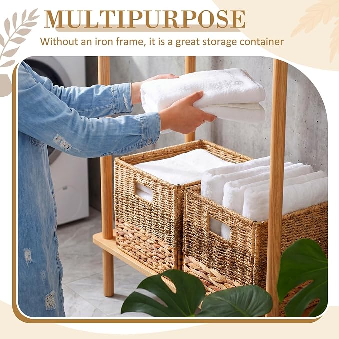 Jingmore Hanging File Box, Various Materials Collapsible Woven File Organizer for Letter Size Files, Portable Decorative Storage Basket with Handles for Home Office Decor