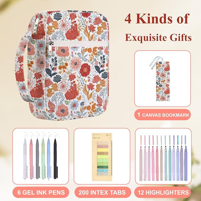 Bible Cover Case for Women Bible Case Set Bible Study Supplies Wildflower Bibles Book Covers with Bookmark and Stickers Bibles Cases with Handle Pocket Religious Easter Gifts for Women