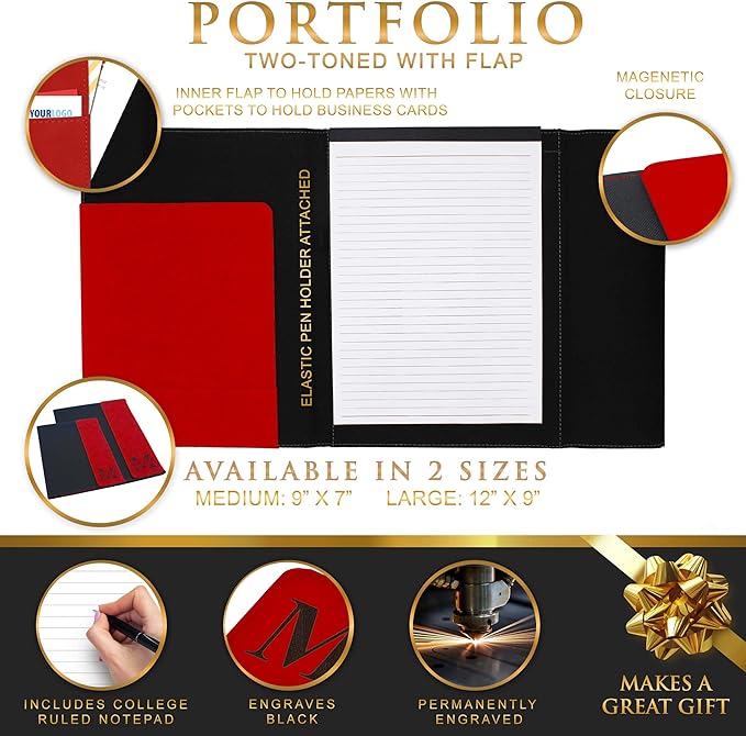 My Personal Memories Personalized Portfolio with Custom Monogrammed Flap - Engraved Teacher, Student, Business, Man, Woman, Gift (Red Flap)