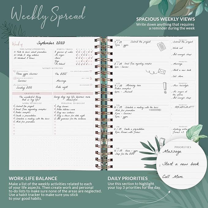 PLANBERRY Large Weekly Planner Premium – Undated Life & Budget Planner – Organizer & Productivity Journal, 8x10.4″ (Green Pastures)