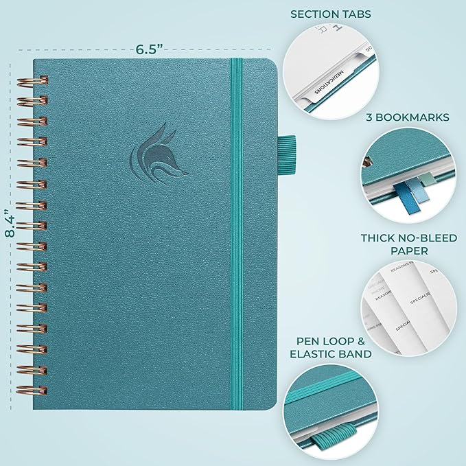 Clever Fox Personal Health Record Keeper – Medical Care Planner – Wellness & Medication Tracker Journal for Patients – Organizer Notebook, Daily Tracking Log Book & Appointment Diary (Aquamarine)