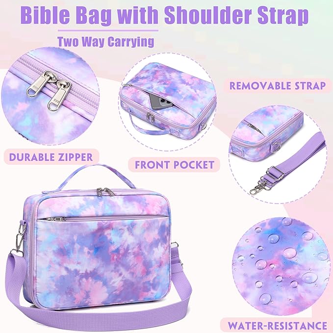 Jumpopack Bible Cover Case for Women Grils Bible Cover with Shoulder Strap Bible Case for Bible Study Accessories-Ideal Gift for Women and Girls（Purple）