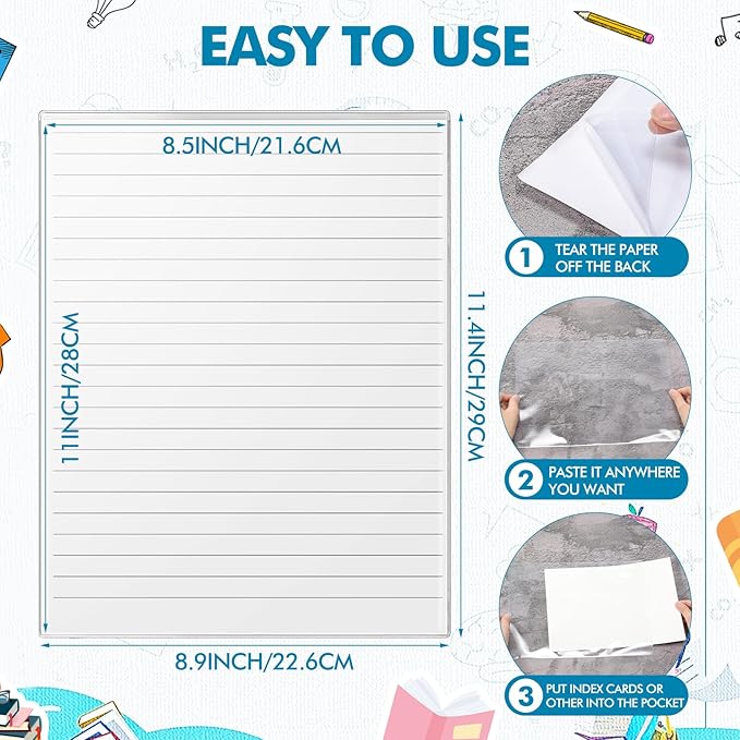 Outus 30 Pcs Self Adhesive Shop Ticket Holders Clear Plastic Sleeves Adhesive Pockets Work Order Job Ticket Holders for Back to School Student Label Home Office Posting Signs (8.5 x 11 Inch)