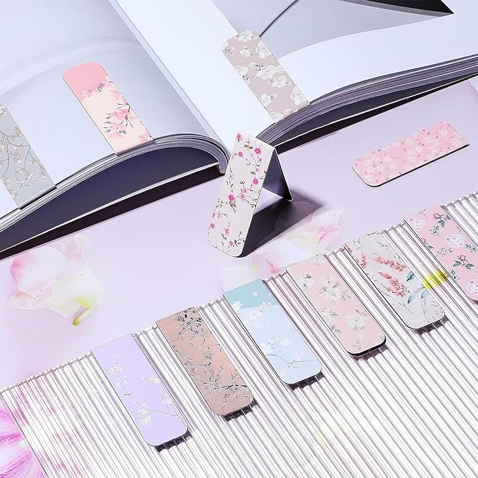 Dianelhall 48 Pcs Magnetic Bookmarks for Women Floral Book Markers Women's Day Gifts Flower Bookmark Assorted Book Magnets Page Markers Clip Bookmarks for Books Lovers Students Teachers Reading