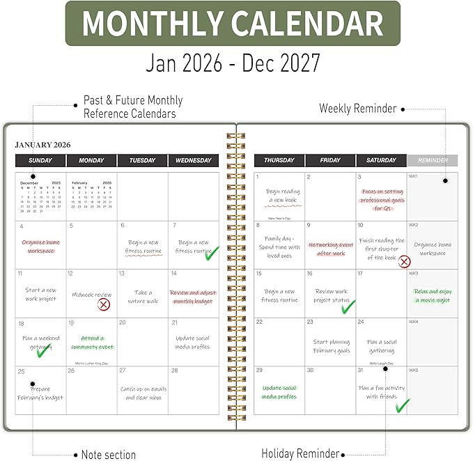2026-2027 Monthly Planner, Calender Planner from Jan 2026 - Dec 2027, 24 Months for Planning with Habit Tracker, To-Do List, Goals,Summary ,7.5" x 10", Spiral Bindding for Personal Organizer and Office Supplies