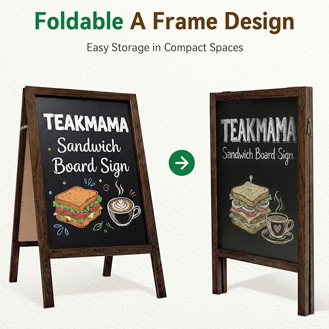 TEAKMAMA A Frame Chalkboard Sign, 40"x20" Extra Large Chalk Board Double-Sided Sidewalk Sign Sturdy Sandwich Menu Board for Restaurant Coffee Shop and Wedding, Brown