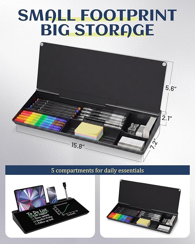 Glass Desktop Whiteboard, Dry Erase Board with Marker Holder, Computer Monitor Message Board and Desk Organizer for Home, Office and School Supplies (Black)