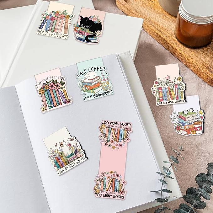 Book Lovers Magnetic Bookmark Gifts - Cosmisun 16 Pcs Reading Bookmarks for Women Cute Funny Book Mark Magnetic Cat Flower Book Mark Bookmark Page Markers Clip for Women Reading Students Teachers