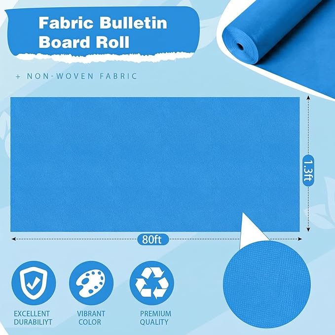 Breling 16 inch x 80 ft Fabric Bulletin Board Roll for Classroom Waterproof Non-Woven Fabric Background Roll Anti-Wrinkle Bulletin Board Background for Back to School Wall Decor DIY Craft(Royal Blue)