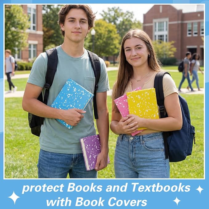 Gilprop 6 Pack Jumbo Stretchable Book Covers, Colorful Covers for Textbook Protection and Care, Washable Reusable Protective for Paperbacks Hardcover Books(Composition Book,Colorful,9-11inch)