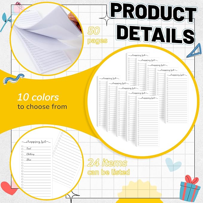 Censen 10 Pack 500 Sheets Shopping List Notes Daily Checklist Notepads with 50 Sheets Each Undated Memo Pad Color Block Shopping List Pad Weekly Plan Notepad Organizer Planners(White)