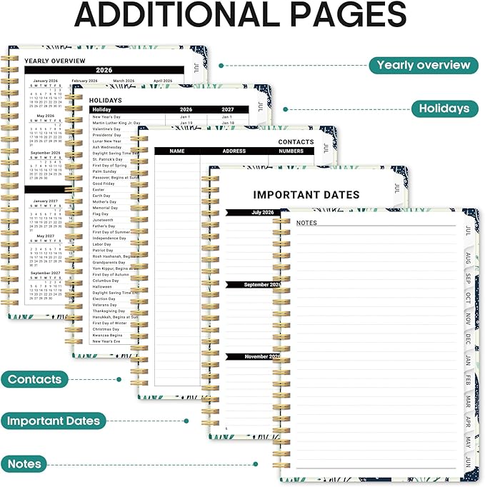 Planner 2026-2027, Academic Year Monthly and Weekly Calendar Planner, Jul 2026 - Jun 2027, Hardcover Teacher Student Planning Agenda book with Tabs, Perfect for School Office Supplies, 6.3" x 8.5" - Octopus Drift