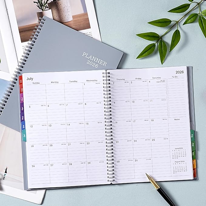 2026 Planner – 2026 Planner Weekly and Monthly, 9" x 11", Large, Jan 2026 – Dec 2026, 12 Monthly Tabs, Strong Twin-Wire Binding, Inner Pocket, Hardcover, Grey