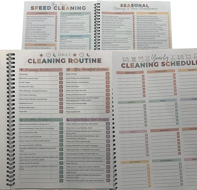 ADHD Cleaning Planner, Daily Weekly Monthly Household Cleaning Schedule, 8.27 x 11.22 inch Chore Chart Organizer