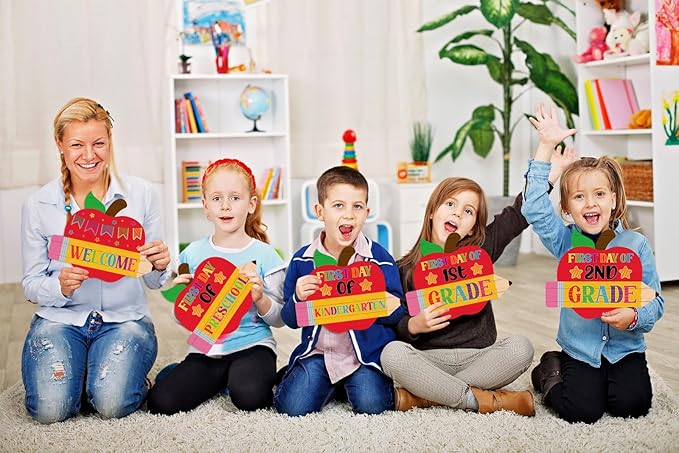 WaaHome First Day of School Chalkboard Sign - 8''x10'' First and Last Day of Preschool Kindergarten 1st Grade Sign Back to School Photo Prop Signs 15 Grades Supplies for Kids Girls Boys, Reusable