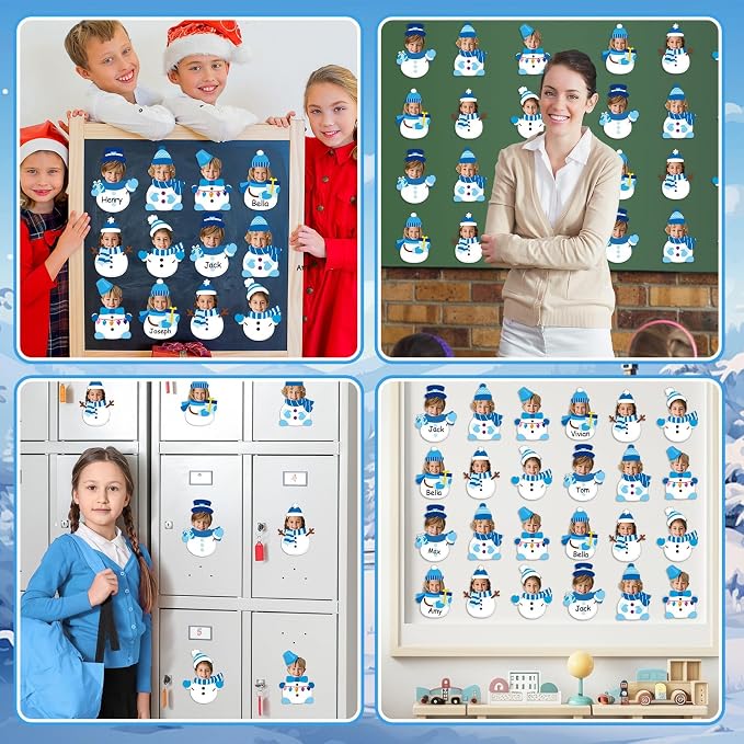 60Pcs Winter Snowman Paper Cutouts Bulletin Board Decorations Blue Snowman DIY Photo Picture Crafts Cutout Christmas Winter Classroom Supplies for Kids School Chalkboard Home Birthday Wall Decor