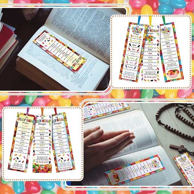 Dispowreath 60 Pcs Jelly Bean Prayer Religious Christian Bookmarks Church Bookmarks Gift for Teens Men Women Church Home Party Favors