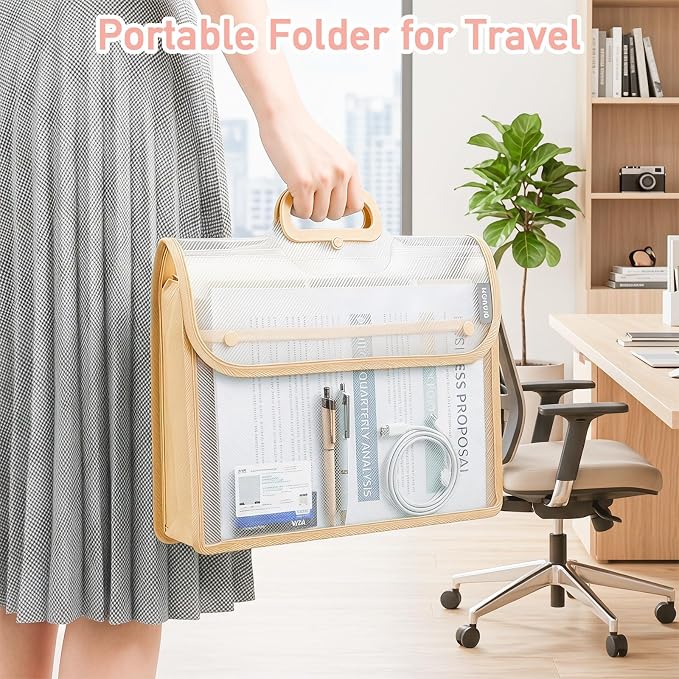 SAYEEC Plastic Expanding File Folder Portable Folders with Handle Transparent File Folder Organizer Large Capacity Document Organizer Briefcase Pouch Bag for Office Home, Fit Letter/A4 Size (2 Pack)