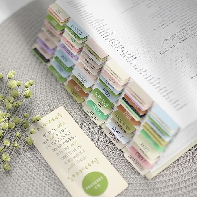 Green, Blue & Pink Bible Book Tabs, 100 Soft-Touch, Laminated Bible Tabs for Jesus Bible, Bible Accessories, Protestant & Catholic Bible Tabs, Bible Tabs for Women & Men