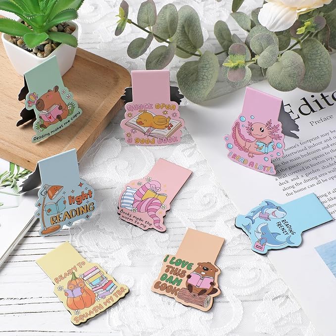 Funny Magnetic Bookmarks Gifts - 8 PCs Cute Magnet Book Marks for Reading Women Bulk Page Markers Clips for Book Lovers Readers Bookish Bookworm Kids Students Teachers Birthday Accessories