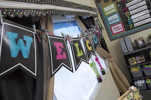 Teacher Created Resources Chalkboard Brights Welcome Pennant Bulletin Board (TCR5614)