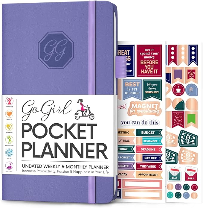 GoGirl Planner and Organizer for Women – Pocket Weekly Planner, Goals Journal & Agenda for Time Management & Productivity. Undated (Lavender)