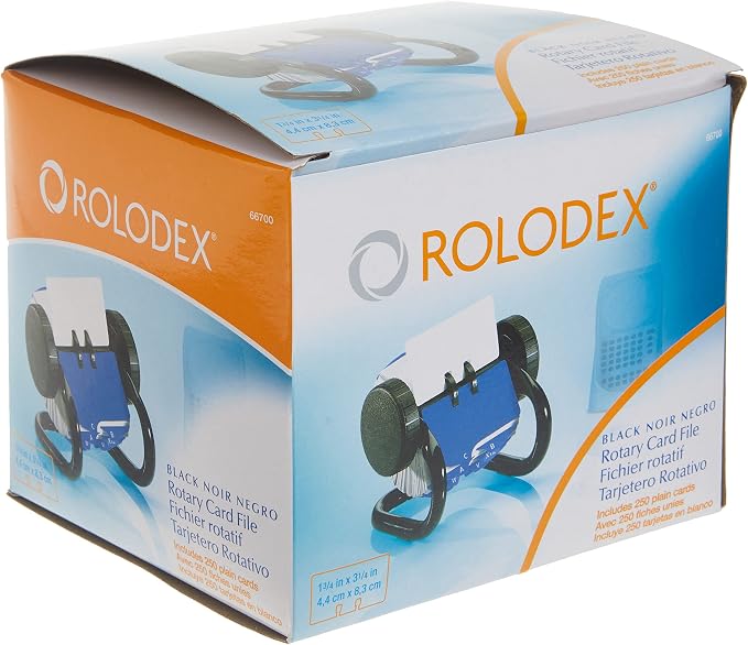 Rolodex MINI Rotary Card File, 1-3/4" x 3-1/4" Card Size, 250 Small Cards, Black - Compact Size, Perfect for Writing Names and Numbers (Pack of 4)