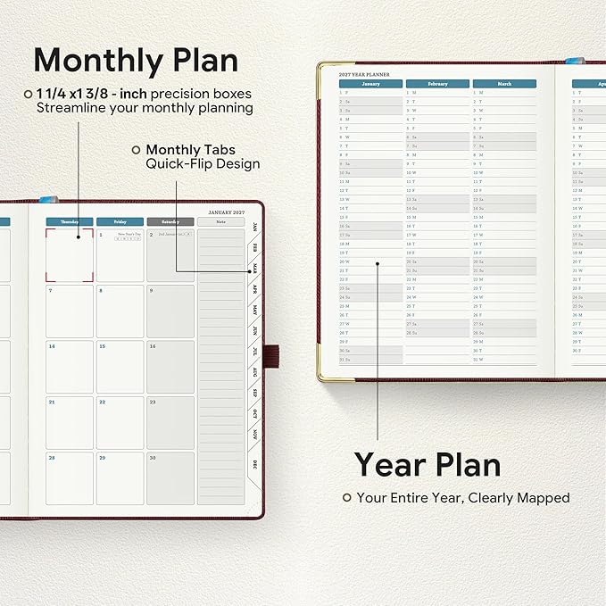 Planner 2026-2027 Weekly & Monthly Planner, 18 Month Academic Calendar July 2026 – Dec 2027, Horizontal Layout with Monthly Tabs, Hardcover Business Agenda Organizer, Burgundy