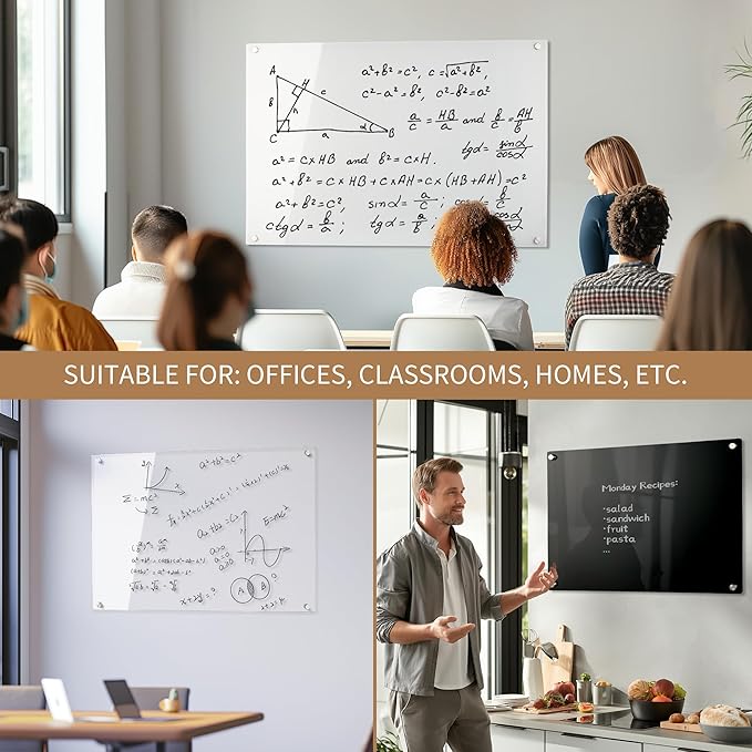 Acrylic Black Magnetic Dry Erase Board for Wall, White Board 36"x24",Frameless Magnetic Dry Erase Board for Office,Classroom Bar and Home/for Kids,Students,Adults.6090B