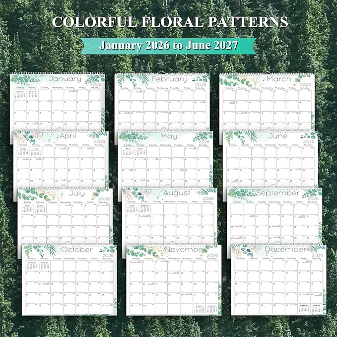 Ymumuda Wall Calendar 2026-2027,11"×14", 18 Months from JAN. 2026 to JUN. 2027, Hanging Calendar Spiral Binding, Unique Monthly Calendar for Easy Planning，Perfect for School Office Work Schedule