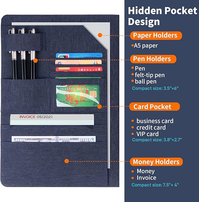 Trifold Planner Cover for Rocketbook Smart Notebook | Fits Letter Size/A4/8.5x11 Inch | Waterproof Portfolio Organizer with File Storage & Accessory Protection (Blue)