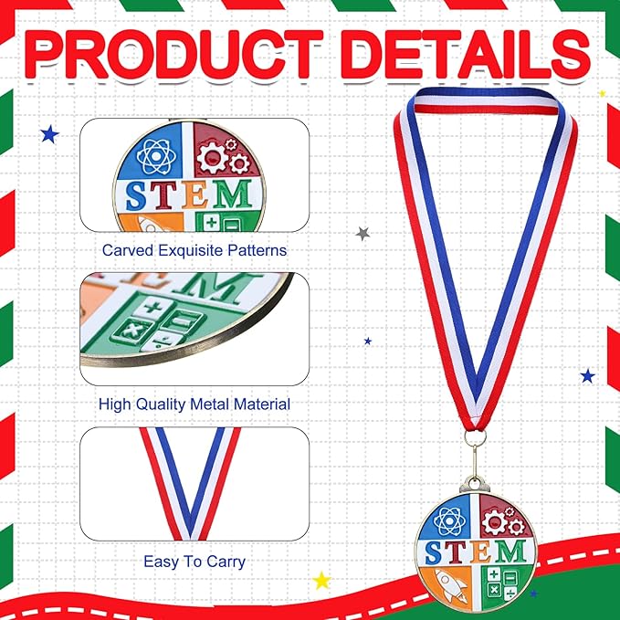 Cunno 20 Pcs Stem Medals Bulk 2'' Science Education Academic Award Medals with Neck Ribbon Trophy Prizes Winner Gift for School Classroom Students Teaching Competitions Supplies