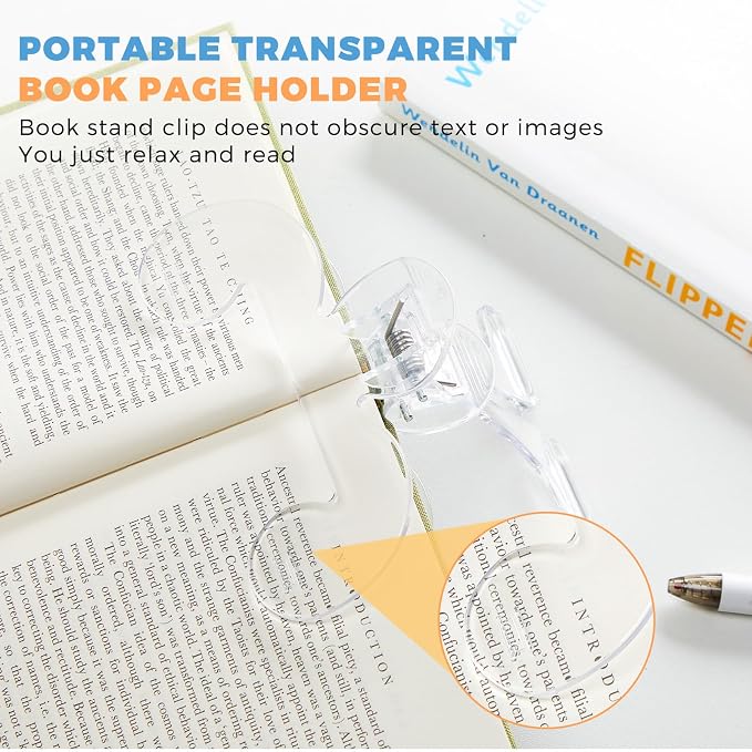 ZZWS Book Clip, Book Page Holder for Reading, 2 PCS Transparent Book Clip Adopts 12° Scientific Rack, Portable Book Clips to Hold Book Open, Fixing Manuscripts, Suitable for Teacher Clerk