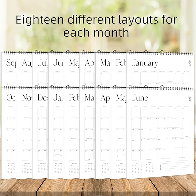 Aesthetic Wall Calendar 2026, 18 Monthly Vertical Calendar January 2026 to June 2027, 15" x 10" Modern Wall Hanging Calendar for School, Home, Office for Monthly Organizing & Planning