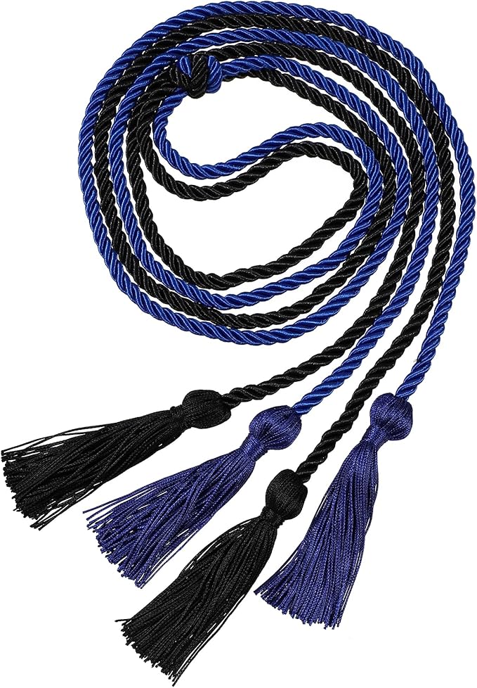 Graduation Double Honor Cords with Tassels Braided Academic Ropes for High School College Ceremony 68 Inch (Royal Blue+Black)
