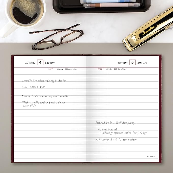 AT-A-GLANCE 2027 Daily Planner, Standard Diary, 5" x 7.5" Reminder Journal, Hardcover, Red (SD3871327)