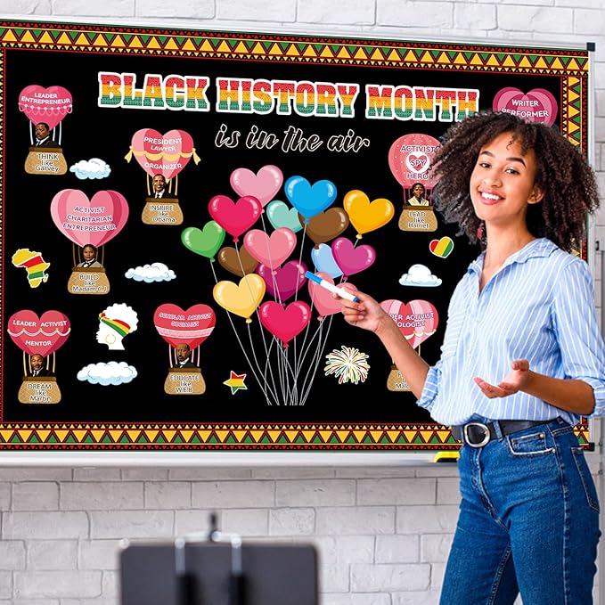 Black History Month Bulletin Board Decoration Set Valentine's Day Classroom Decorations February African American Cutouts February Heart Craft Cutouts for Teacher School Door Wall Decor Supplies