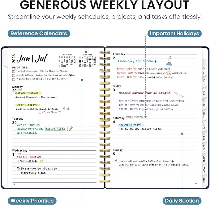 Planner 2026-2027, Academic Year Weekly and Monthly Calender Planner, from Jul 2026 - Jun 2027, Spiral Bound School Planning Book, Perfect for Teacher, Student, Women & Men, A4 (8.5" x 11"), Golden Butterfly