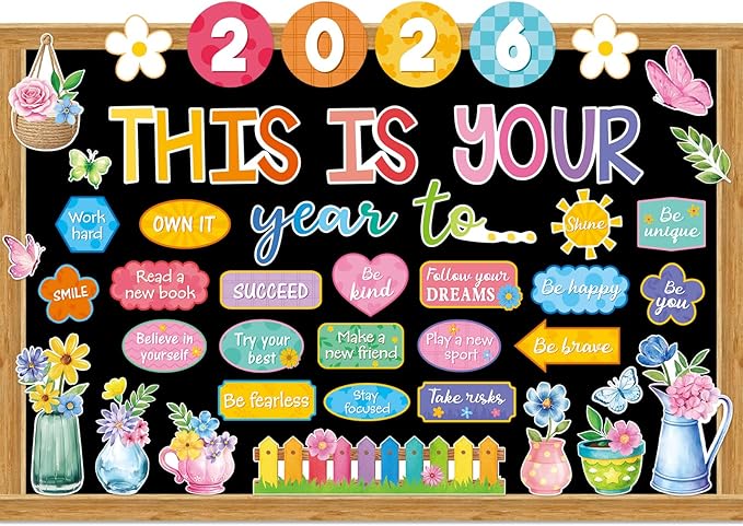 Eaasty Spring This is Your Year to Bulletin Board Set Flower Butterfly Cutouts Motivational Welcome Back to School Classroom Decor for School Office Chalkboard Door Wall Decor Supply